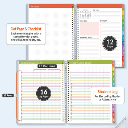 SUNEE Deluxe Teacher Planner 2026-2027, Lesson Planner Book with 7 Periods Jul 2026 - Jun 2027, 8.5" x 11" Daily Weekly and Monthly Organizers with Colorful Tabs, Planning Stickers,120gms Paper, Blue