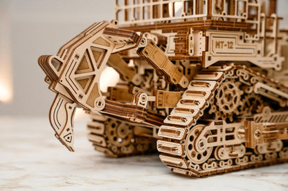 Wood Trick Terrain Titan Bulldozer - Rides up to 10ft - 19x11″ - Moving Blade & Rear Hook - 3D Wooden Puzzles for Adults to Build - Engineering DIY Models for Adults to Build