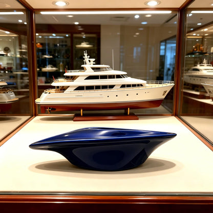 Ceramic Decorative Bowl Luxury Yacht-Inspired – Sculptural Glossy Blue Design, Modern Catchall Tray for Desk, Entryway & Coffee Table Home Décor