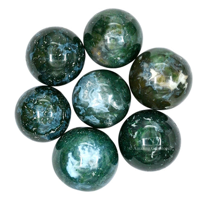 Amazing Gemstone Moss Agate Crystal Ball - 1" Inches Crystal Sphere Meditation Balls for Witchcraft and Decorative Balls - Crystals and Healing Stones Beginners Gift (Pack of 1)
