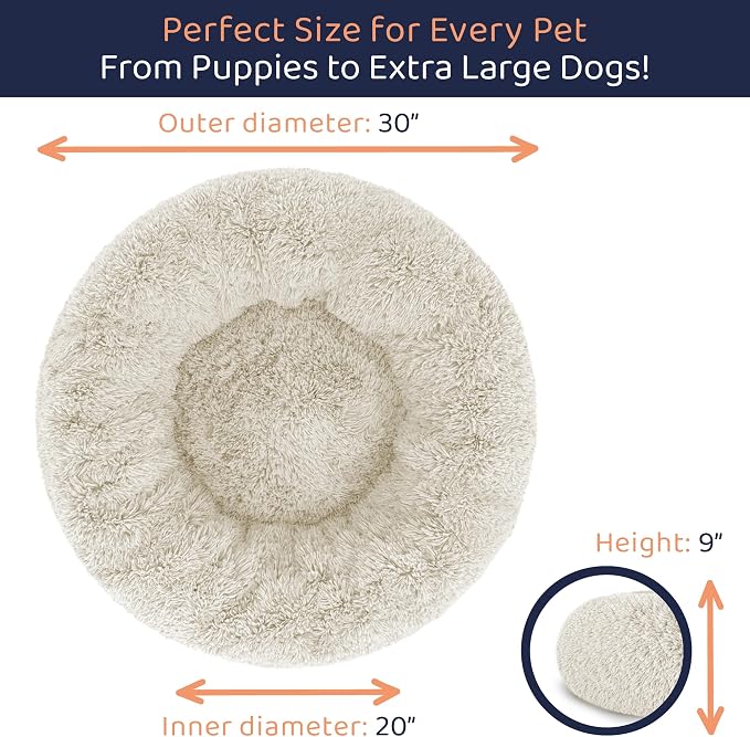 Donut Dog Bed - Premium Comfort for Anxiety Relief - Fluffy & Calming Design with Ultra-Plush Support | Cozy Round Dog Bed with Super Soft Circle Style (Cream, Medium)