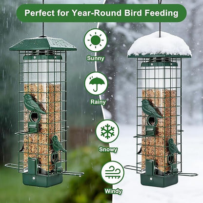 Gbekery Squirrel Proof Bird Feeder, Metal Mesh Feeders for Outdoors Hanging, Gravity Protection Wild Bird Feeders for Finch Chickadee, Weather Resistant, 3LB Large Capacity, Green