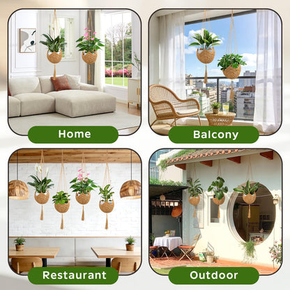 VZZNN 6 Pack Hand-Woven Macrame Plant Hanger - Hanging Plant Holder with 12 Hooks for Indoor Green Plant Hanging and Bohemian Style Home Decor (Brown)