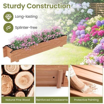 Giantex Wood Raised Garden Bed, Rectangular Planter Box w/Drainage Hole, Removable Liner for Growing Vegetable Flower Herb, Indoor Outdoor Plant Container for Backyard Deck Balcony, 36"x7"x7"