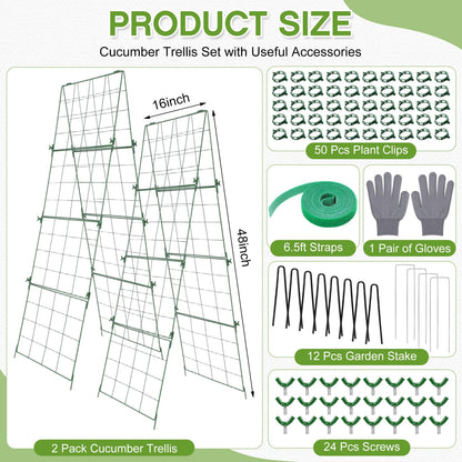 Chumia 2 Pack 48" x 16" Thickened Cucumber Trellis for Raised Bed Garden, Foldable A Frame Metal Garden Trellis for Climbing Plants Outdoor Plant Support for Vegetables Fruit, Green