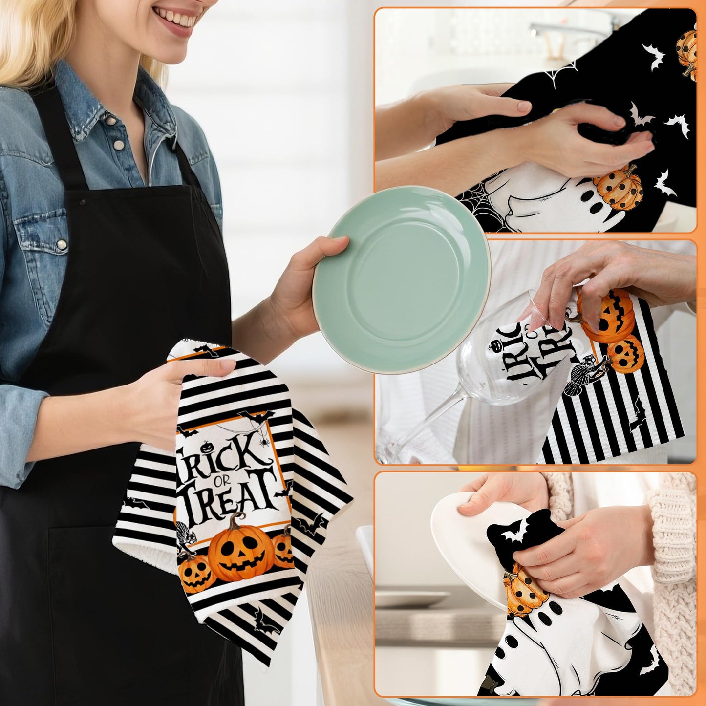 Hexagram Halloween Kitchen Towels, Black Halloween Hand Towels for Bathroom