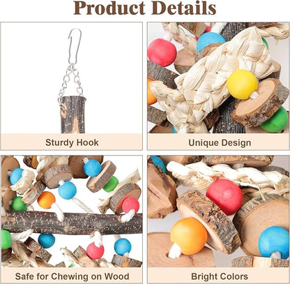 Bird Toys Chewing Toy Multicolored Wooden Blocks Parrot Cage Bite Toy for Budgerigar Cockatiel Macaws Small and Medium Birds