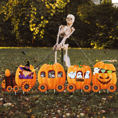 Shellwei 4 Pcs Thanksgiving Pumpkin Yard Outdoor Decor Skeleton Train Yard Signs Autumn Harvest Decorations for Lawn Outdoor Garden Farmhouse Home Thanksgiving Party Decor(Pumpkin,Yellow)