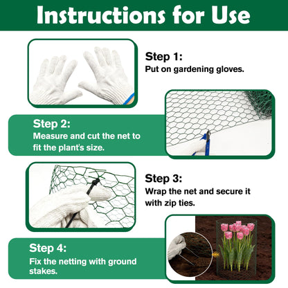 16 in x 50 ft Plant Protectors from Animals, Metal Mesh Plant Protector for Garden Plant Cages for Outdoor Plants with Ground Stakes & Cutting Plier
