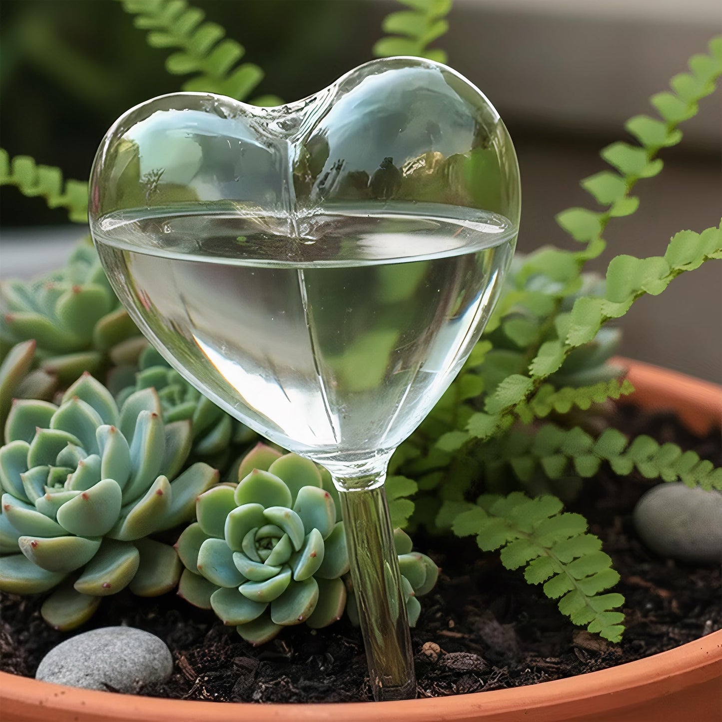 KH866 Heart Plant Water Globe, 4 Pcs Set Iridescent Glass Self Watering Bulbs, Heart Shaped Waterer Dripper for Indoor Plants, Outdoor Flowers, Planter Insert Garden Device for Pots