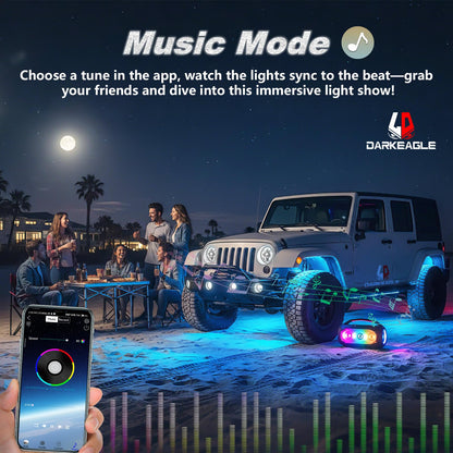 LD DARKEAGLE 8Pods RGB LED Rock Lights for Jeep Trucks Golf Cart ATV UTV RZR SUV Offroad, Multicolor Underglow Light Kit with APP/RF Remote Dual Zone Neon Vehicle Accent Underbody Light 12V Waterproof