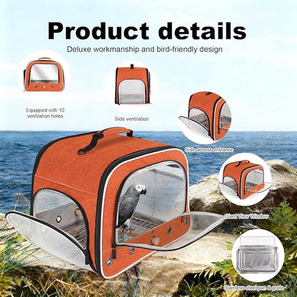 halinfer Large Bird Carrier Cage, Portable Bird Carrying Bag with Metal Tray and Grate to Transport Medium and Large Birds Like African Grey, Long Tail Cockatiel and Parrot