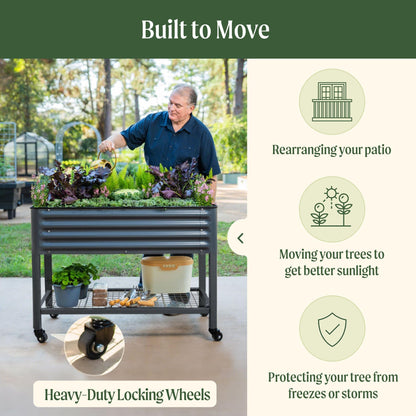 Rolling Elevated Raised Garden Bed-V Series, 2' x 6' Garden Beds with Legs & Storage Rack for Patio & Porch, 1000 Lbs Weight Capacity, Outdoor Planter Box for Vegetables Flower Herbs, Modern Gray