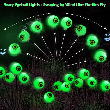 LCHUANG 4 Pack Halloween Decorations Outdoor Lights - 32LED Solar Scary Eyeball Pathway Light Swaying by Wind, Waterproof Solar Halloween Stake Lights for Garden Porch Lawn Pathway (Green)