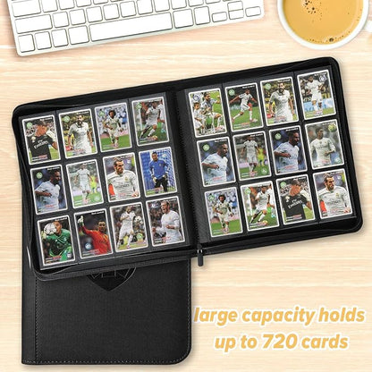 12 Pocket Ringless Side Loading Trading Card Binder, 720 Cards PU Fixed Page Zipper Card Album for TCG Sports Game Cards, Not Fit Top Loaders (Black)