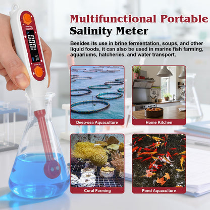 GIDIGI Salinity Meter Food Digital Salt Tester Portable Salinometer Reader Measure Salt in Fermenting Hot Soup Cooking Water Salty Food Liquid EC TDS Meter Hydrometer for Lab Water Test Aquaculture