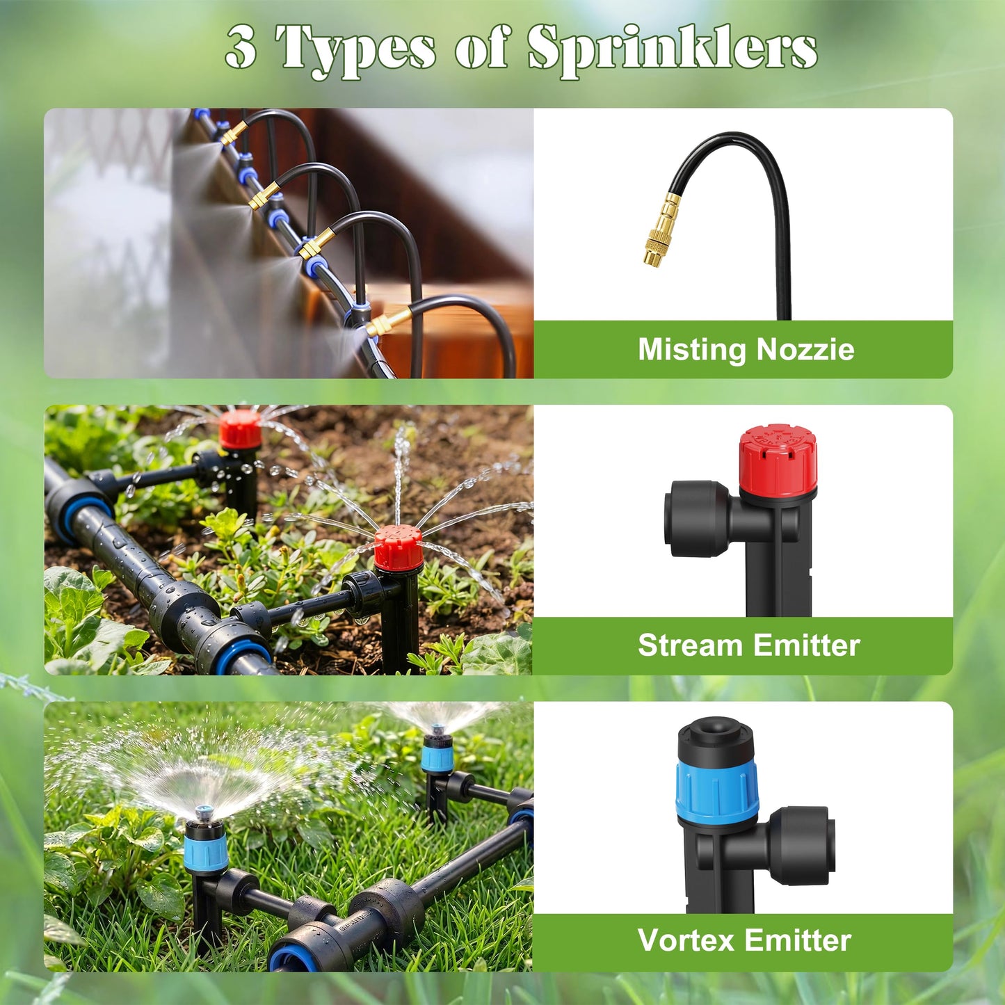 Drip Irrigation Kit for Garden, Automatic Watering System with Quick Connect Fittings, Adjustable Spray Nozzles, Water Saving Irrigation System for Yard, Greenhouse, Lawn & Potted Plants (140FT)