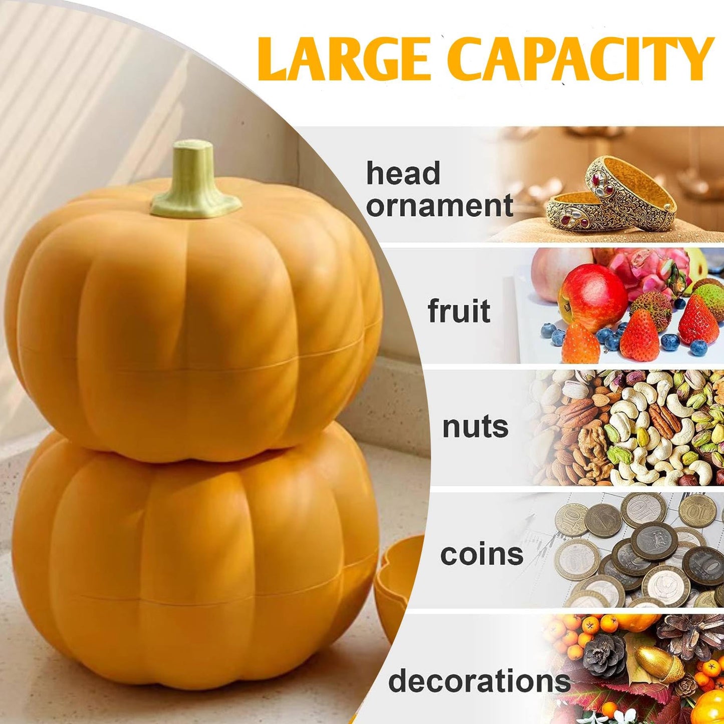 Large Pumpkin Bowls 2 Set, Plastic Pumpkin Candy Dish Jar with Lid Thanksgiving Decor Pumpkin Dish with Cover Pumpkin Serving Tray Fall Decorative Food Snacks Storage Container for Sugar Cookie