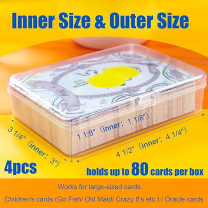 JINUPHION 4 Pcs Playing Card Case, for Go Fish/Old Maid/Oracle Card/Other Larger Than Standard Size Cards, Plastic Clear Card Deck Box Storage, 4 1/2" × 3 1/4" × 1 1/8" (NO Cards)