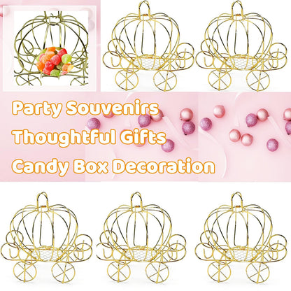 Haokixin 5Pcs Cinderella Carriage Centerpiece, Princess Carriage Candy Box, Halloween Pumpkin Candy Holder, Plated Pumpkin Carriage Decor for Tables Birthday Wedding Party Decorations