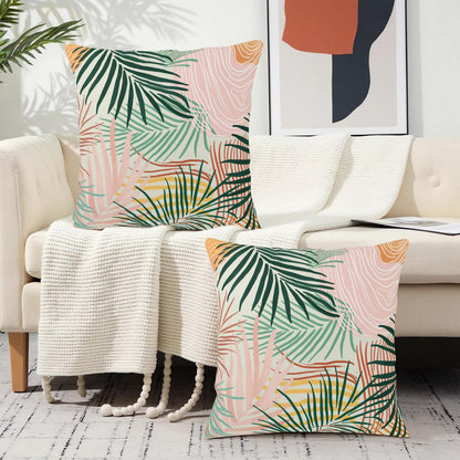 Kwlegh Colorful Abstract Pillow Covers Pink Green Tropical Palm Tree Leaves Throw Pillow Covers Modern Art Pillowcase 18x18 Set of 2 Neutral Cushion Case for Indoor Outdoor Couch Sofa