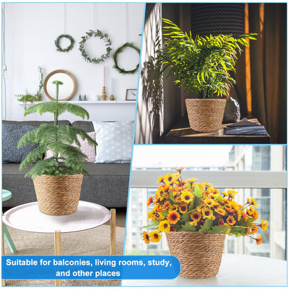 4 Pcs Large Premium Seagrass Planter Basket with Plastic Lining Natural Stylish Planter Baskets Indoor Outdoor Plants Woven Wicker Baskets for Plants Flower Pots Cover and Room Decor(10.2x7.5x7.5")