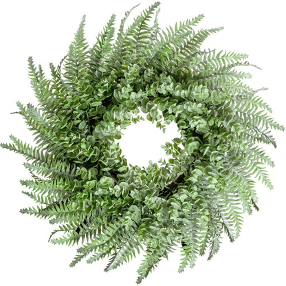 NIOPELO 26'' Eucalyptus and Boston Ferns Wreath for Front Door - Artificial Eucalyptus Leaves Greenery Outdoor Wreath for Wedding Farmhouse Porch Wall Room Home Decor (Gray-Green)
