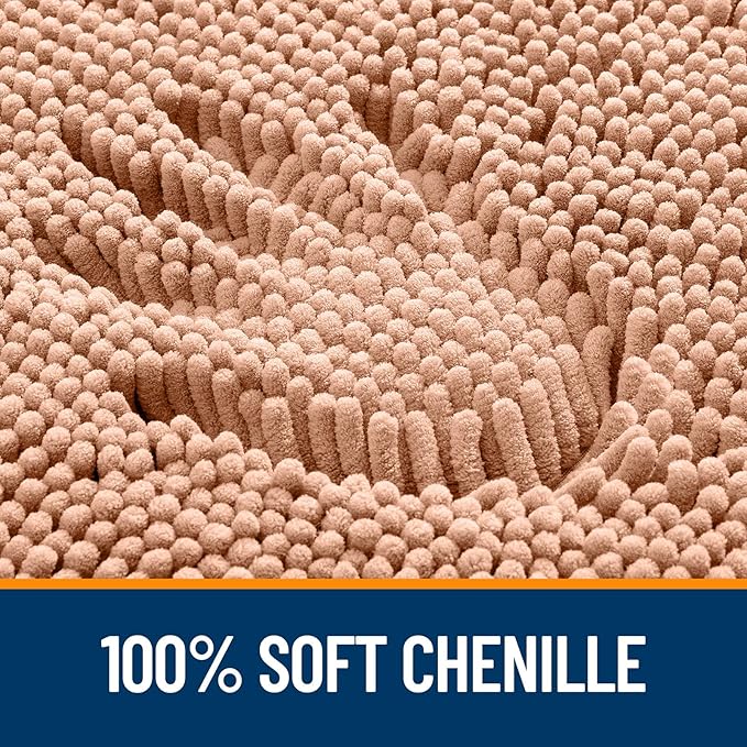 OLANLY Bathroom Rugs 34x21, Extra Soft Absorbent Chenille Bath Rugs, Rubber Backing Quick Dry, Machine Washable Bath Mats for Bathroom Floor, Tub and Shower, Home Decor Accessories, Peach