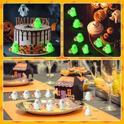Simgoing 60 Pcs Halloween Mini Ghosts Figures Luminous Little Ghost Figures Glow in Dark Mini Statues Figurines to Hide and Seek Trick or Treat Gifts for Halloween Party Favors Dollhouse Toys