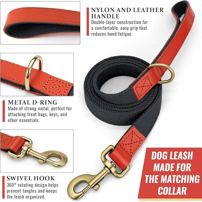 Dog Collar and Leash Set with Metal Quick Release Buckle, Adjustable, Breathable Nylon, Durable, Soft and Comfortable, No Pull for Walking and Training, Blue-Black, L (14.9"-22.8")