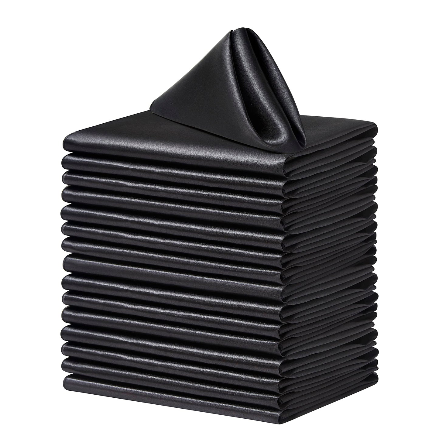 Counfeisly 16 Pack Square Satin Dinner Napkins, 17x17 Inches Silky Soft Smooth Table Cloth Napkins for Restaurant Weddings Banquet Party Decoration, Black