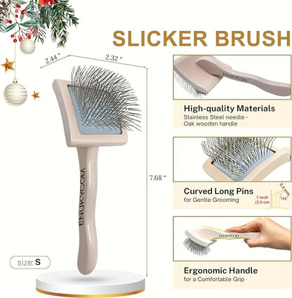 Grooming Dog Slicker Brush for Toy Poodle, Small Doodles & Maine Coon Cats - Best Dog Brush for Cockapoo Cavapoo Maltipoo and Pomeranian - Pet Slicker Brush & Comb Kit for Cats & small Great Pyrenees