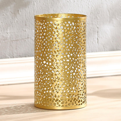 TICKCACY Metal Gold Trash Can, Modern Gold Garbage Can for Office, Cylindrical Metal Waste Basket for Bathroom Bedroom, 7" D x 12" H