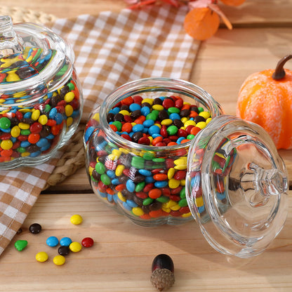 FunouHome Halloween Decorations-2 PCS Glass Pumpkin Jars with Lid-Halloween Candy Storage for Home Fall Thanksgiving Halloween Party Centerpieces Decor