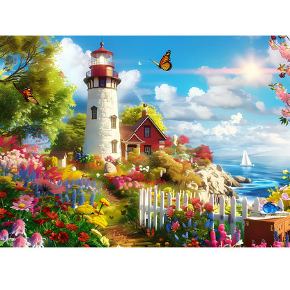 500 Pieces Puzzle for Adults Lighthouse Jigsaw Puzzle, Recycled Cardboard Jigsaw Puzzles 500 Pieces, Family Challenging Game, Nature Landscape Difficult Jigsaw Puzzle 20.5×15 in