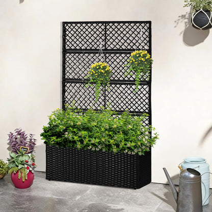 52’’ H Garden Planter Box with Trellis Outdoor for Vine Climbing Plants, Flowers Handwoven Rattan Garden Bed with Removable Liners for Backyard Patio Balcony