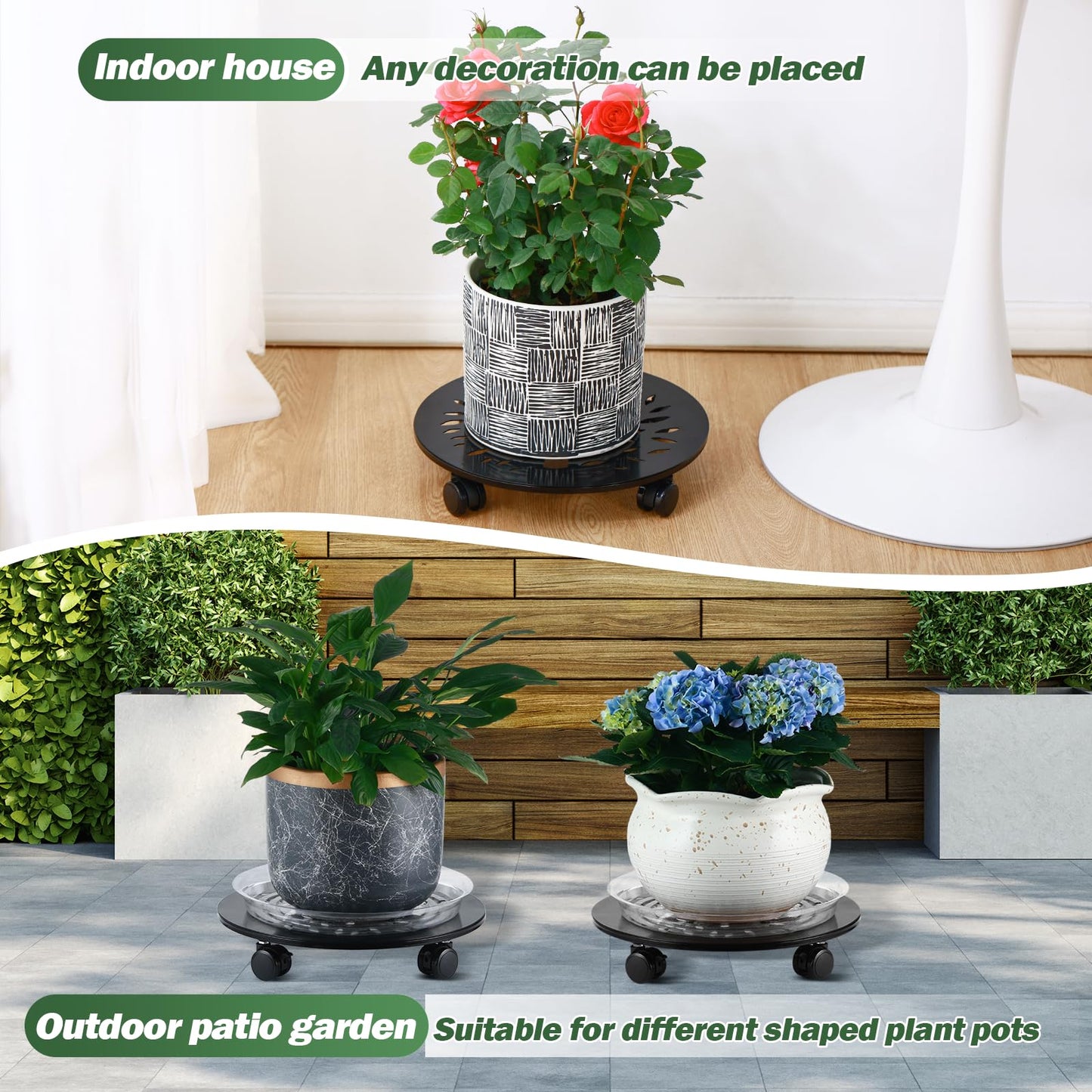 DEELF OUTLET 3 Packs Metal Plant Caddy with Wheels 13" Large Rolling Plant Stands Wheeled Plant Dolly Heavy-Duty Flower Pot Roller Base Movers, Black