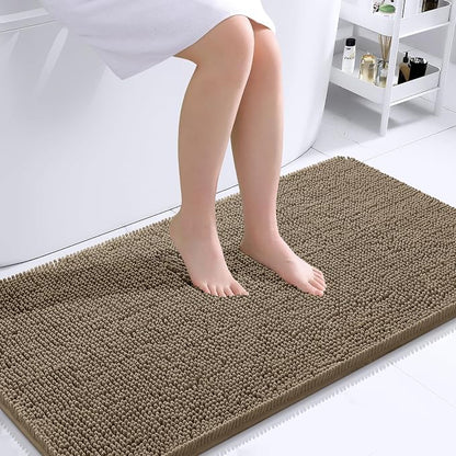 OLANLY Bathroom Runner Rugs 44x24, Extra Soft Absorbent Chenille Bath Rugs, Rubber Backing Quick Dry, Machine Washable Long Bath Mats for Bathroom Floor, Tub and Shower, Home Decor Accessories, Tan
