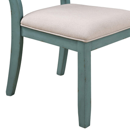 Roundhill Furniture Prato 5-Piece Round Dining Table Set with Cross Back Chairs, Antique Blue and Weathered Walnut