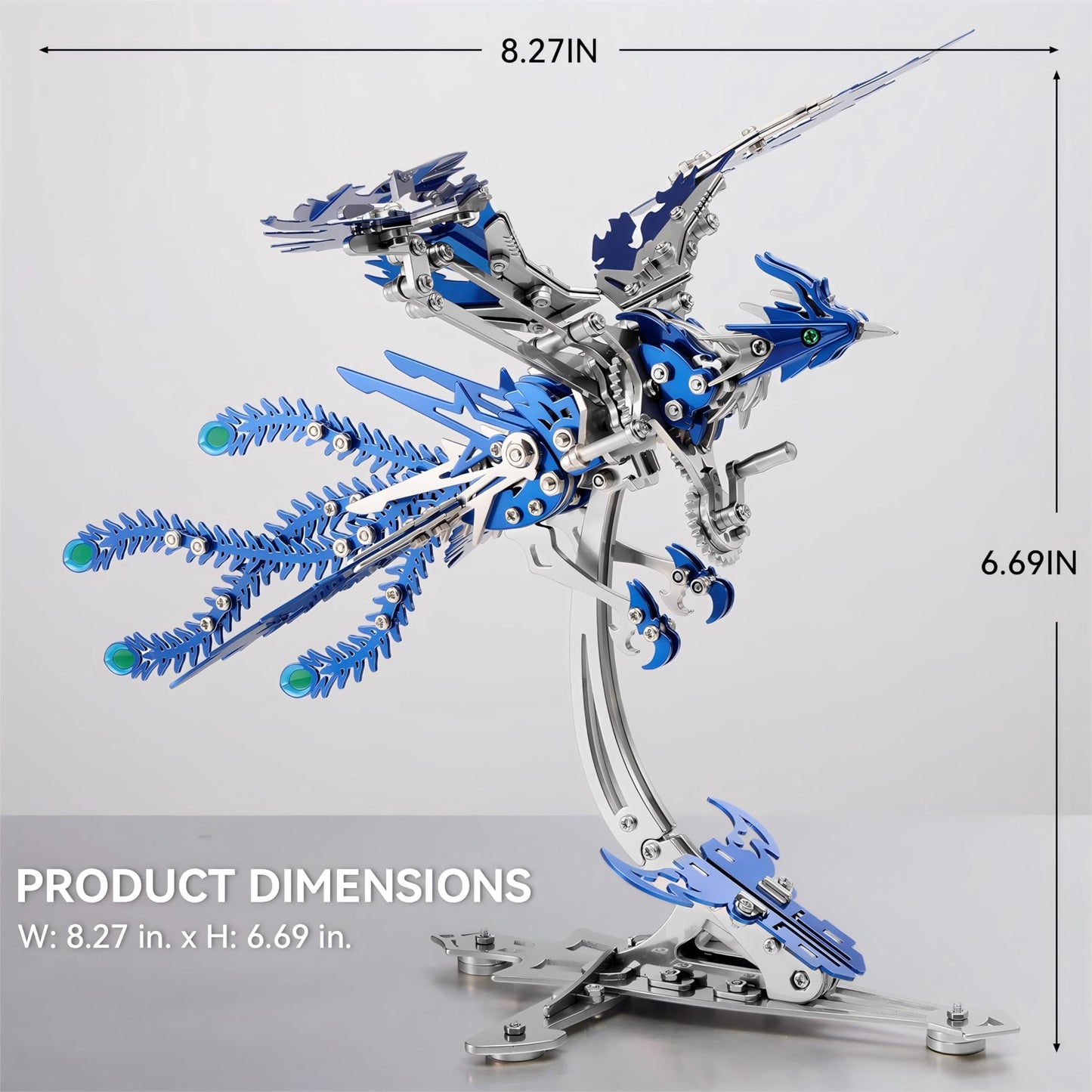 Gold-Plated Metal Phoenix Model Kit - 3D Stainless Steel Mythical Bird Puzzle for Adults - Mechanical Firebird Figurine - Steampunk Kinetic Art Sculpture - Home Decor Gift(Phoenix-Blue)