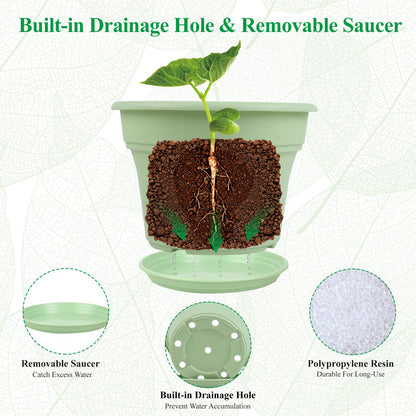 Pottiffe 13 Inch Plastic-Flower-Pot-for-Indoor-Plants, 4 Pack Large Outdoor Planter Pot with Drainage Holes & Saucers, Resin Decorative Garden Pots Planters
