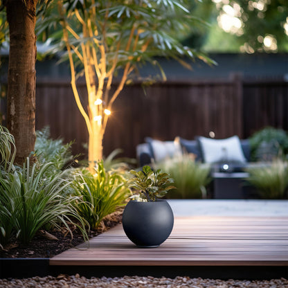 Kante Round Concrete Flower Pot, 11 Inch Dia (7.9" Opening) Sphere Shape Design Planter with Drainage Hole and Rubber Plug for Indoor & Outdoor Plants, Charcoal Finish with Painted Interior