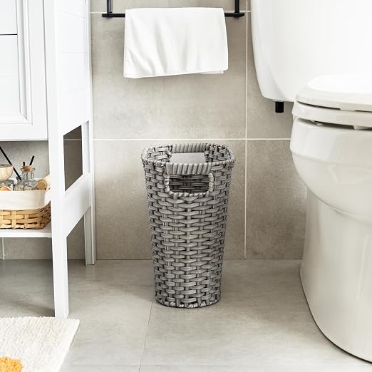 GRANNY SAYS Wicker Bathroom Trash Can, Wicker Waste Basket for Bathroom, Office Trash Can, Trash Bin for Bedroom, Wastebasket with Handles, 15 Liters/4 Gallons