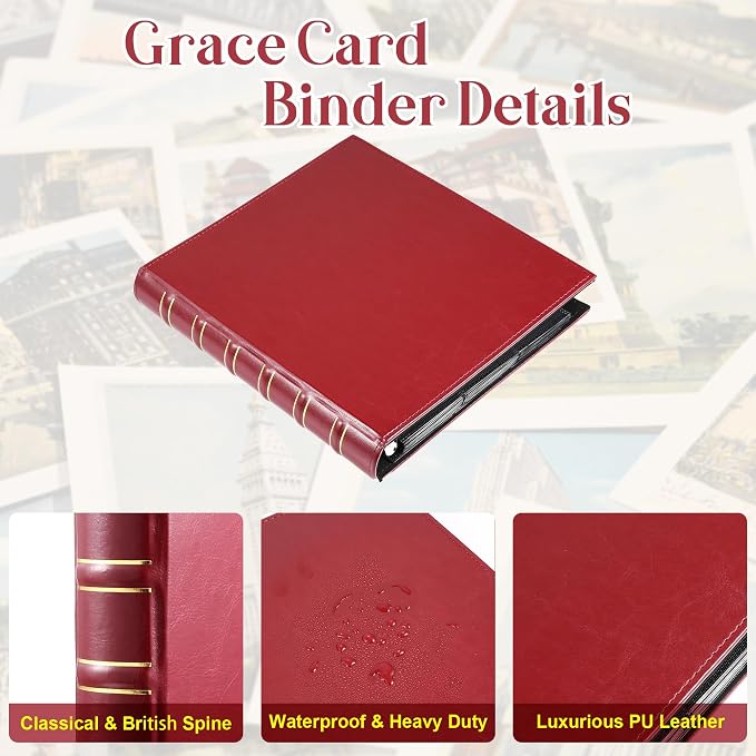 WOT I Vintage Leather Card Binder | Holds 540 Cards, Refillable Leather 3 Ring Binder for MTG/TCG/Sports Cards, Elegant Book-Style Organizer - Red