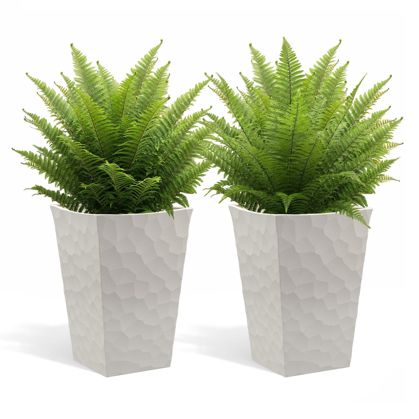 Keter Stone Tapered Planter Set of 2, Tall 26.4‑Inch Resin Outdoor Flower Pots with Stone‑Look Finish and 12.2‑Gallon Capacity, Cream