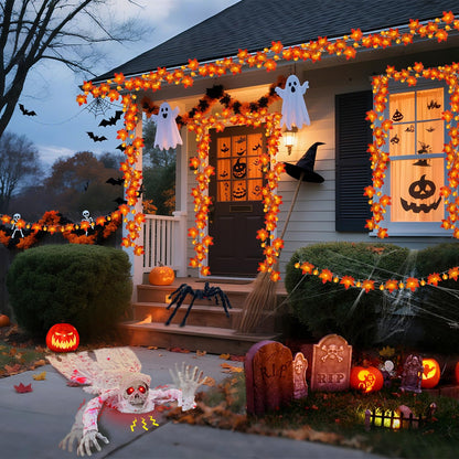 3 Pack Fall Decor Fall Garland with Pumpkin Lights&Enlarged Maple Fall String Lights Pumpkin Decor, 30Ft 60LED Waterproof Battery Operated Christmas Halloween Thanksgiving Fall Decorations for Home