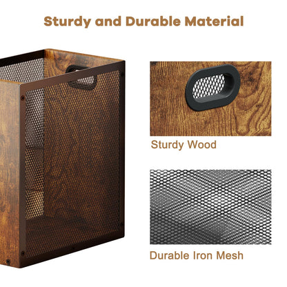 Small Trash Can, Retro Garbage Can With Handle, Iron and Wood Combination Office Trash Can, Industrial Style Design Wastebasket Bin for Bathroom, Laundry Room, Kitchen, Office, Dorm(2.2 Gallon)