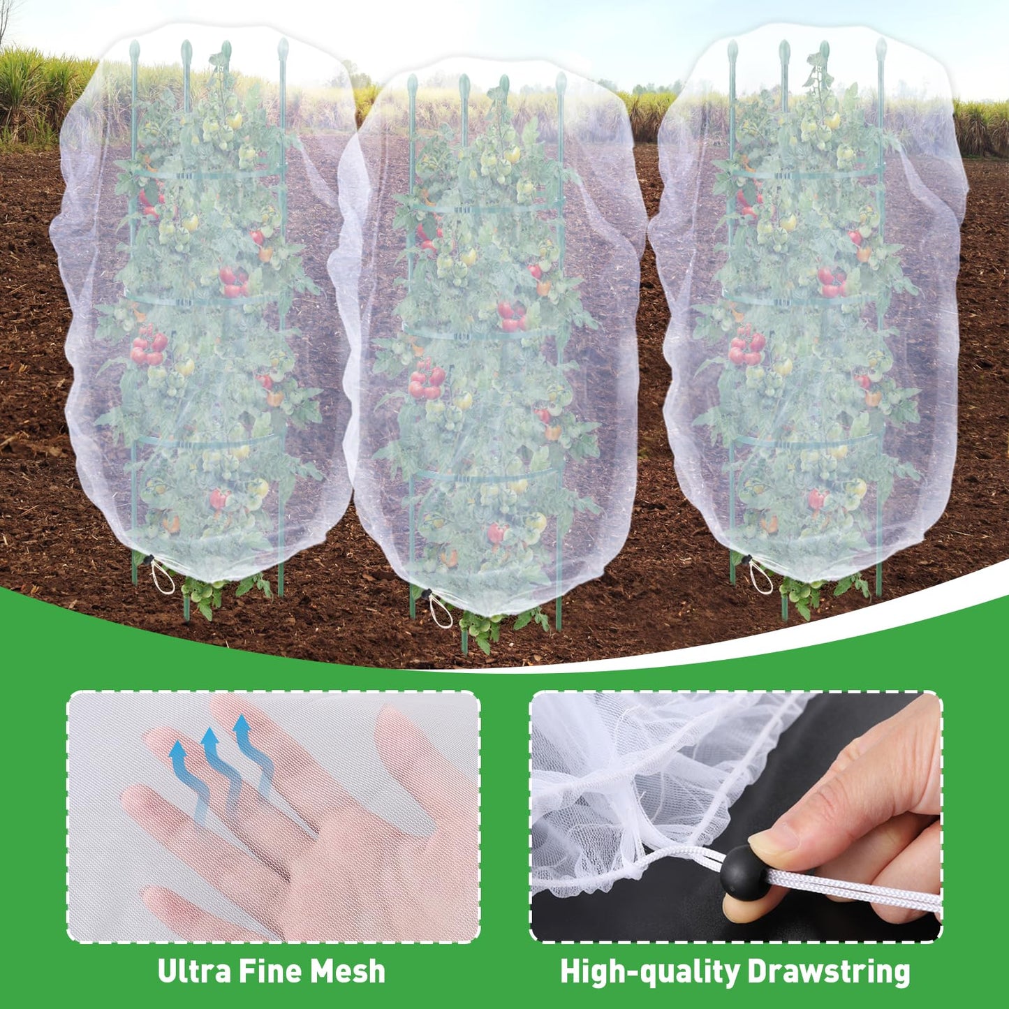 6 Pack Insect Bird Netting Cover - 4x5FT Garden Netting Blueberry Bushes Plant Covers with Drawstring, Fine Mesh Fruit Tree Net for Protecting Lemon Orange Large Plants from Barrier Squirrel Deer