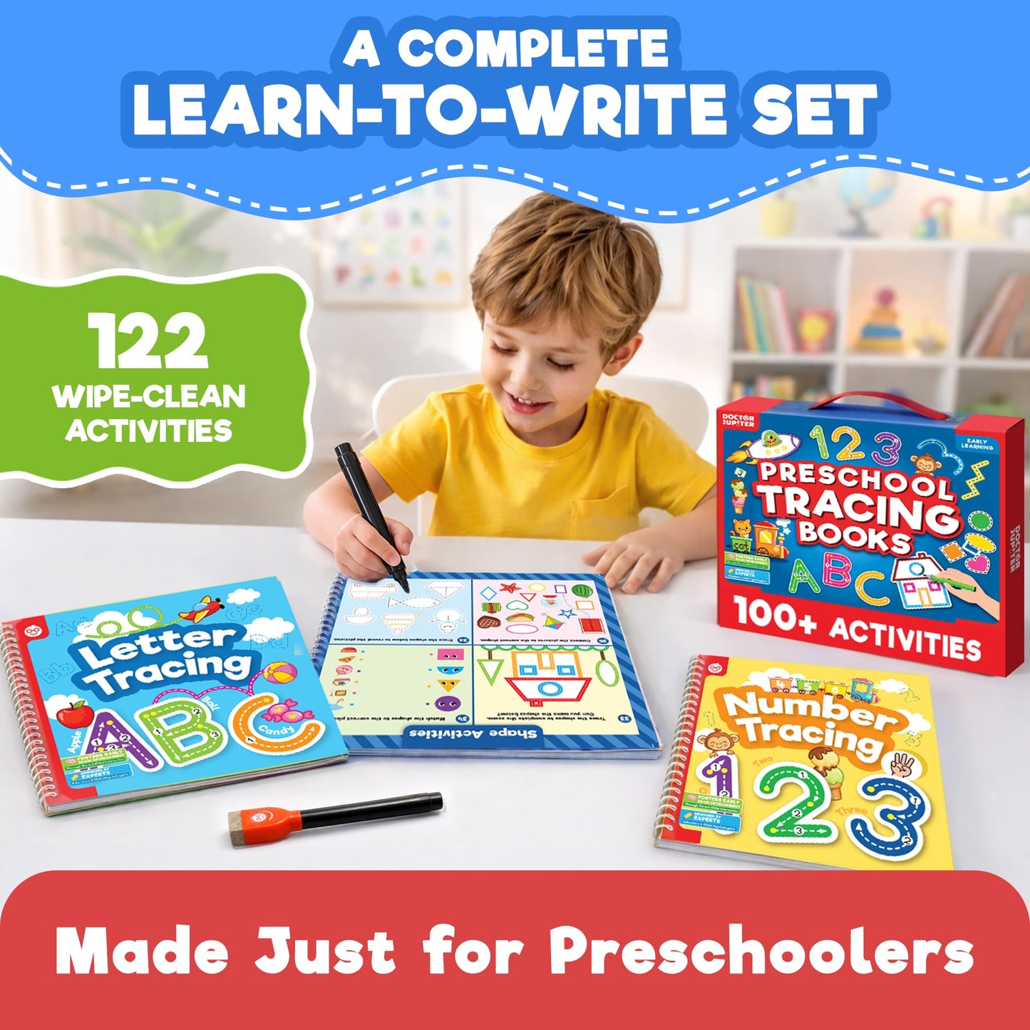 Doctor Jupiter Preschool Tracing Books for Toddlers, 3+ Year Old Kids — Learning Activity Books, Educational Toys, 100+ Wipe Clean Preschool & Kindergarten Activities