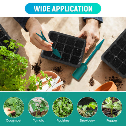 LYDTICK 6-Set Seed Starter Tray with Grow Light, Seed Starting Trays Kits with Timing Controller Adjustable Humidity Domes Heightened Lids(12-Cells Per Tray)
